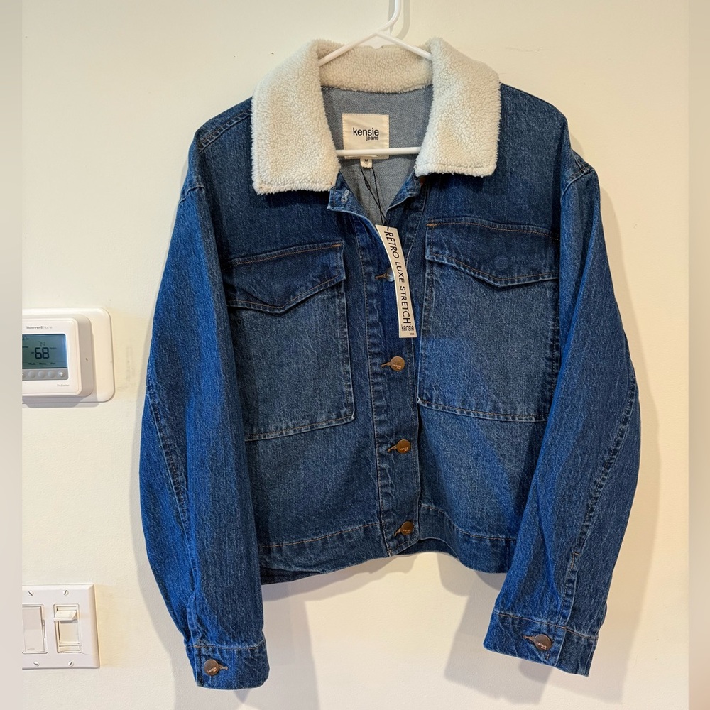 Kensie Blue Denim Jacket with Cream fleece Lining